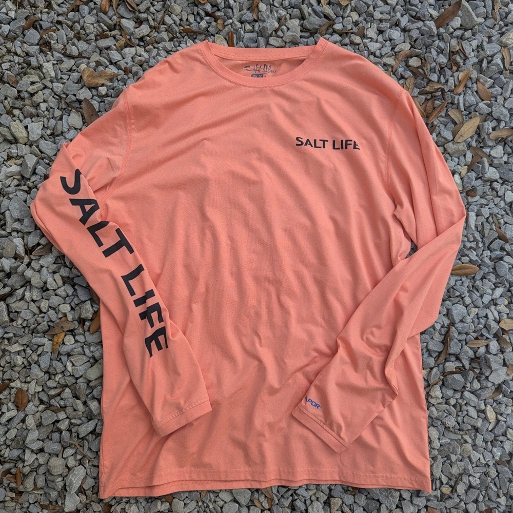 Salt Life SLX UVapor Long Sleeve Performance Fishing Shirt Mens Large  Peach
